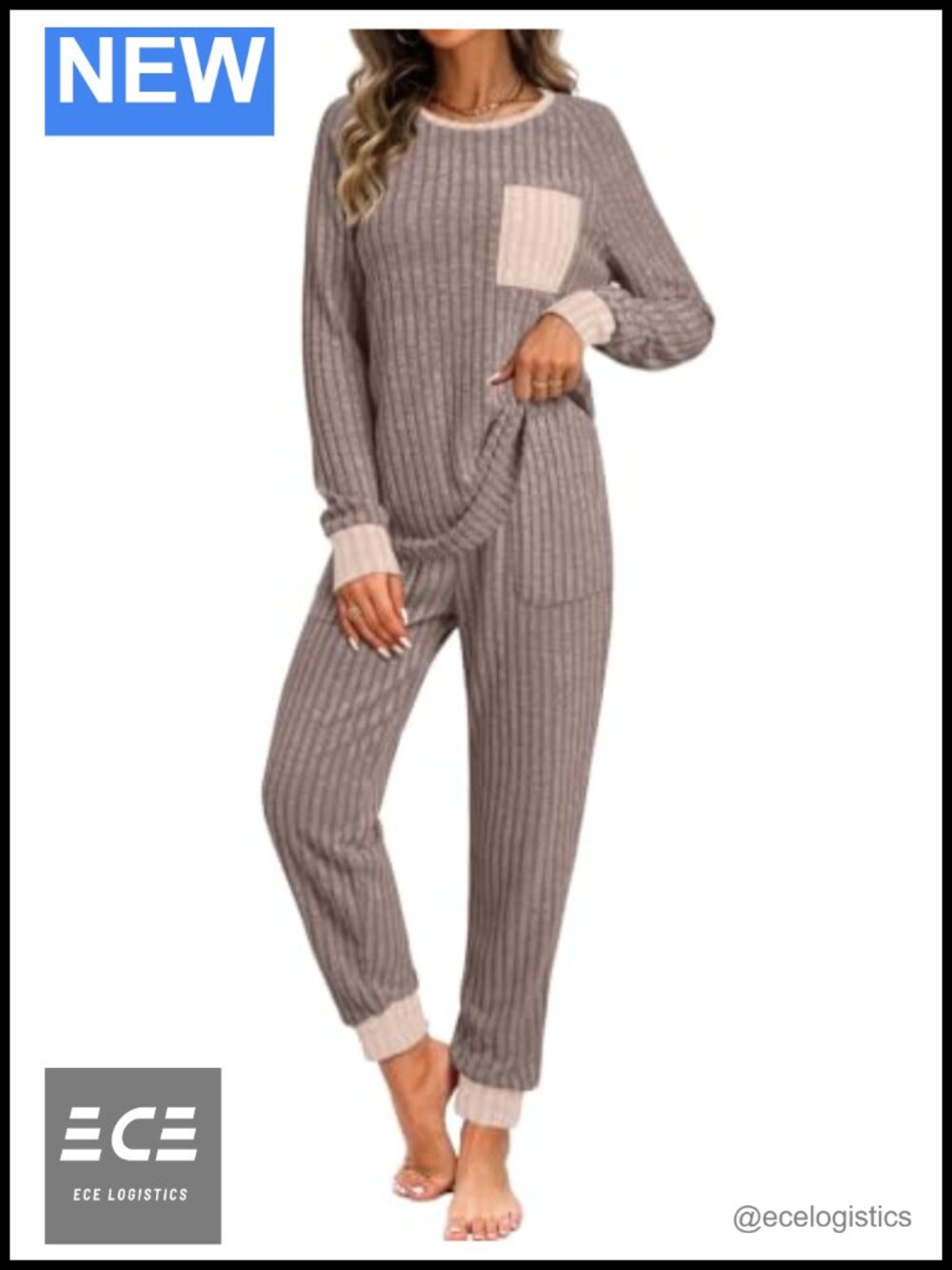 Womens Ribbed Knit Lounge Set 2 Piece Jogger Sweatsuit Pajama Set